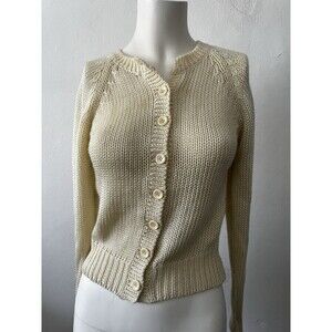 Vtg 80s White Crochet Cardigan S Winter Minimalist Rustic Normcore Classic Cozy